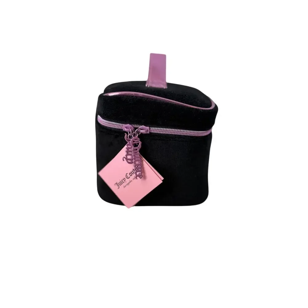 Juicy Couture Black Velour Rhinestone Travel Cosmetic Train Case NWT